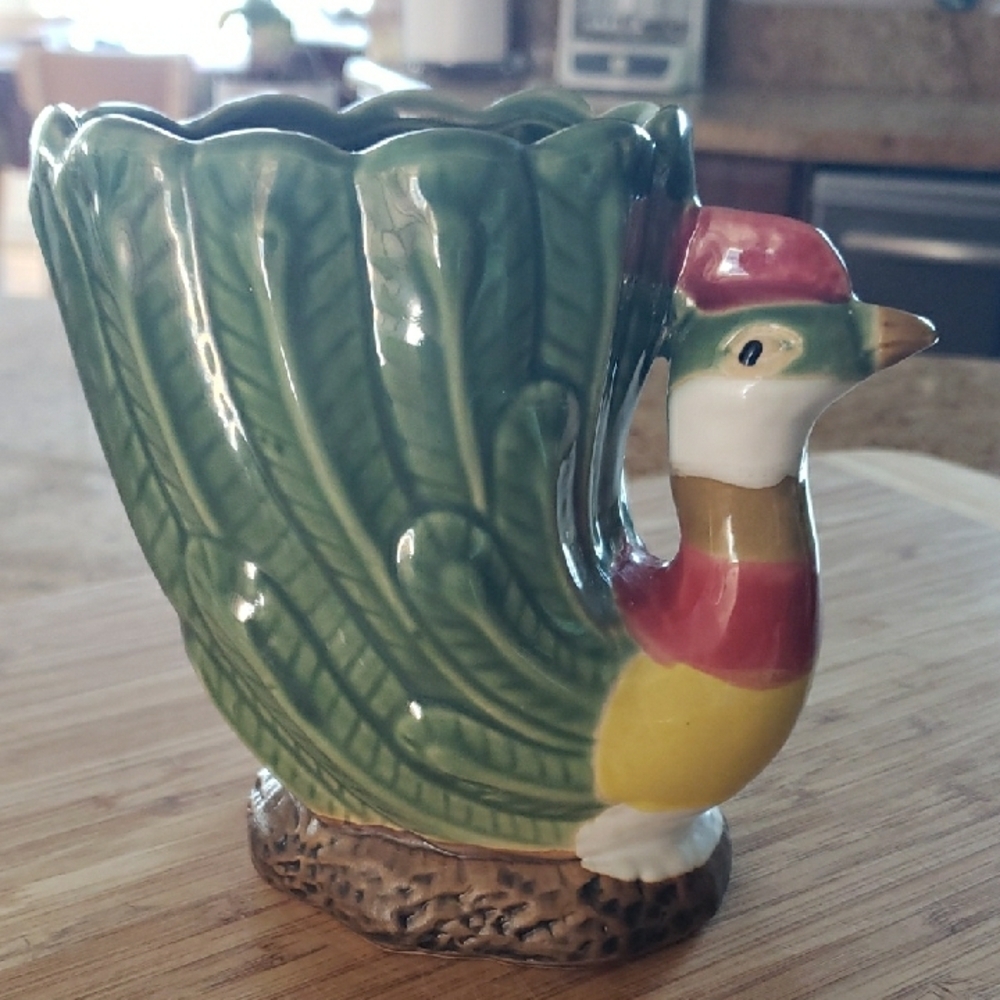Vintage Green Pheasant Planter, Colorful Game Bird Planter. - Picture 1 of 16
